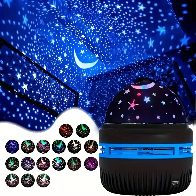 CelestialGlow LED Starry Sky Projector – USB Moon & Star Night Light for Home Atmosphere & Christmas Décor