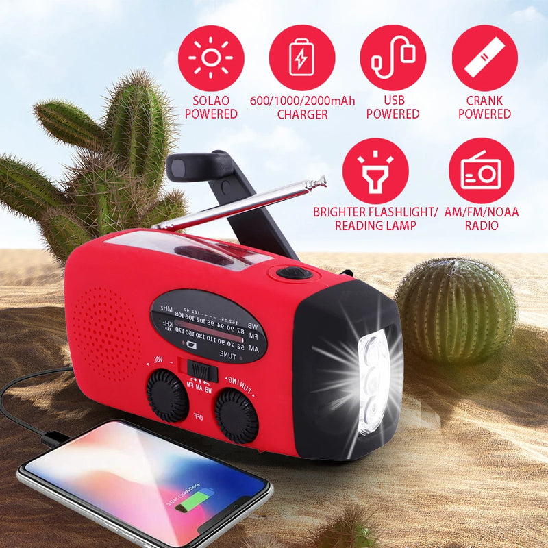 2000mAh Emergency Solar Radio with LED Light USB Rechargeable Portable FM/AM