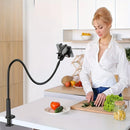 FlexiView Gooseneck Phone Holder with Long Arm Clamp for Bedside & Desk Use