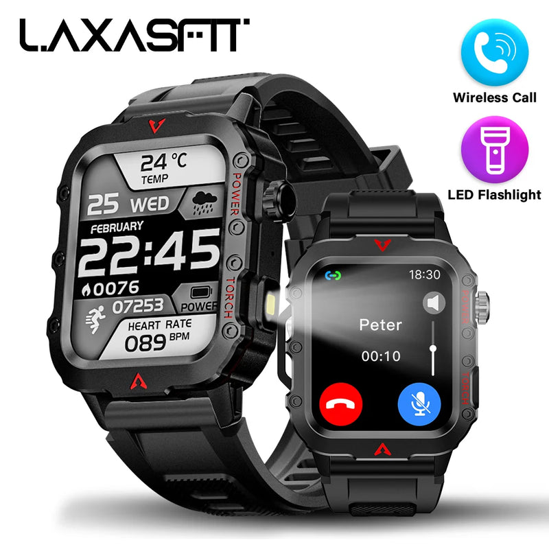 LAXASFIT Men’s Smart Fitness Watch 1.71” Screen LED Flashlight Bluetooth Calling