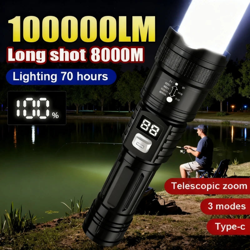 100000LM Super Bright Rechargeable LED Torch Long Range Tactical Flashlight Waterproof