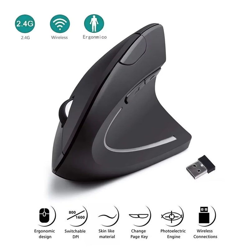 ComfortGrip Vertical Mouse – Wireless Ergonomic PC Mouse 800/1200/1600 DPI for Laptop