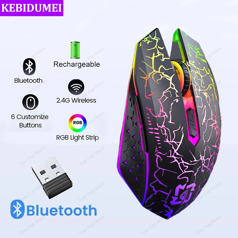 LumiGlide RGB Wireless Ergonomic Gaming Mouse – Silent Click 1600 DPI for PC, Mac & Laptops